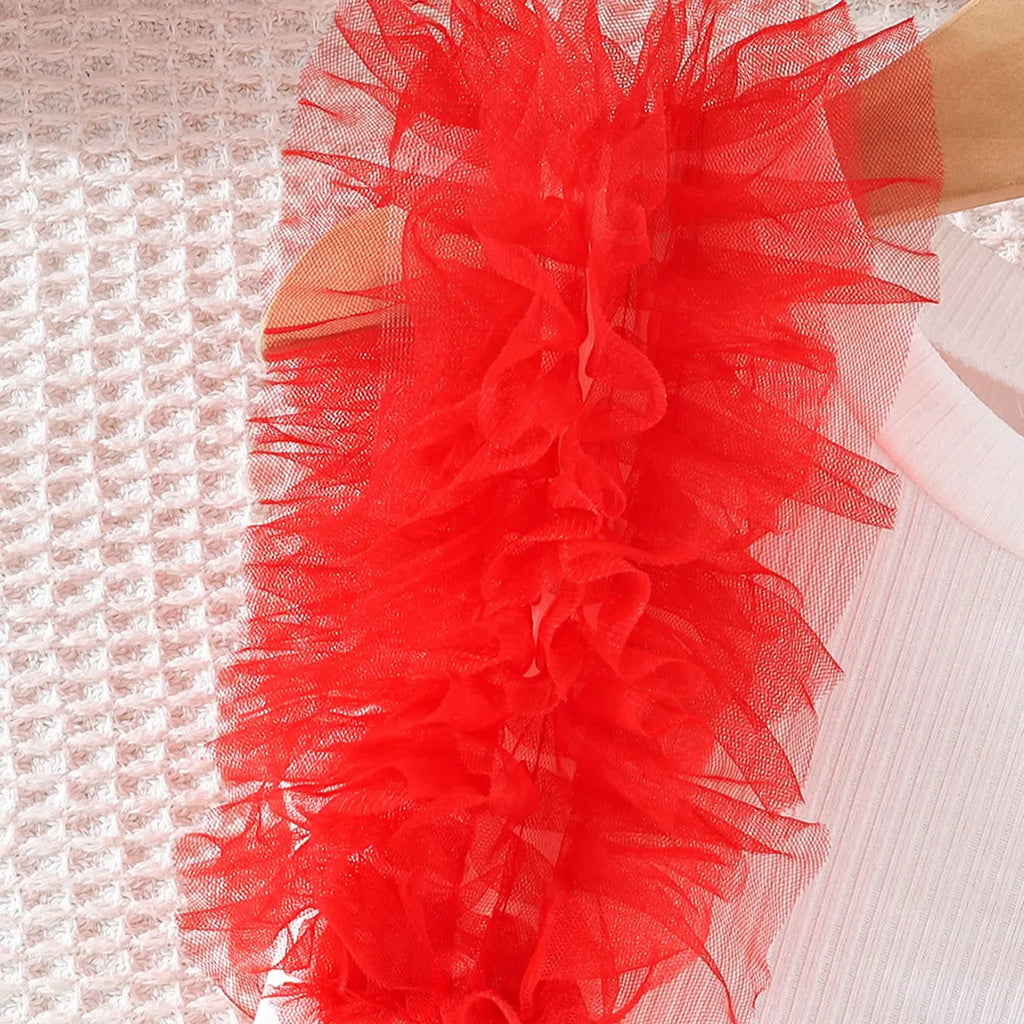 Girls Red Ruffle Top With Skirt Sets Sets