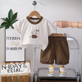 Boys Brown Robot Embroidered T-Shirt With Shorts Sets Sets Brown 1-2 Y