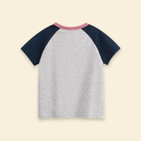 Girls Navy Blue Typographic Print Raglan Sleeve T-Shirt Tshirts