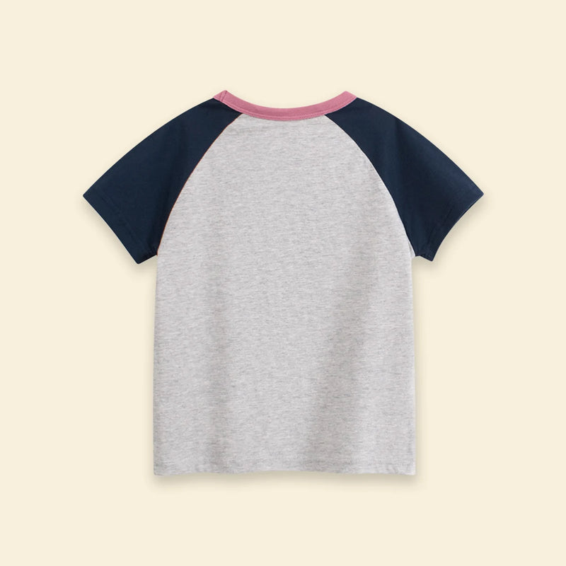 Girls Navy Blue Typographic Print Raglan Sleeve T-Shirt Tshirts