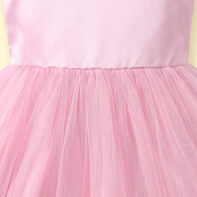 Girls light pink sleeveless high-low party dress with sequin floral applique