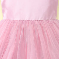 Girls light pink sleeveless high-low party dress with sequin floral applique