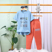 Boys Blue Graphics Print T-Shirt With Elasticated Pants Sets Sets Blue 2-3 Y