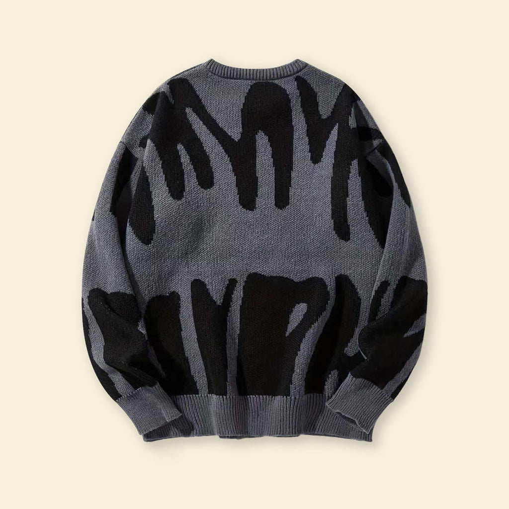 Boys Dark Grey with Abstract Print Full Sleeves Pullover Sweaters & Cardigans