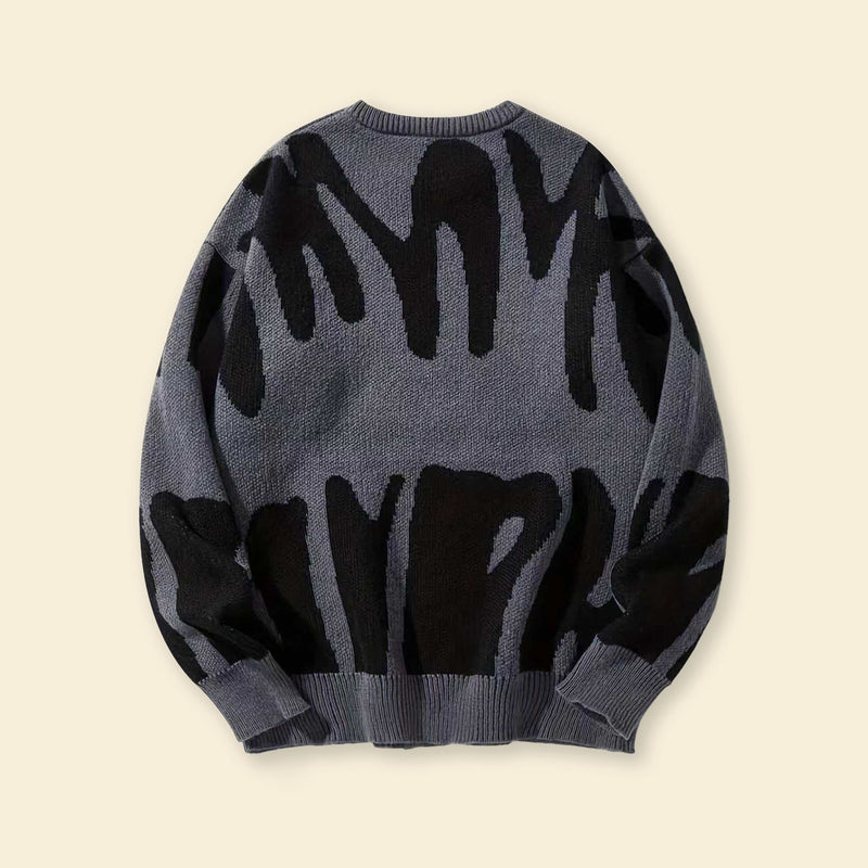 Boys Dark Grey with Abstract Print Full Sleeves Pullover Sweaters & Cardigans