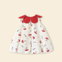 Girls Off White Printed Mushroom Theme Sleeveless A-line Dress Casual Dresses