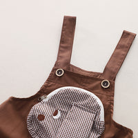 Boys Brown Gingham Check Shirt With Embroidery Applique Dungaree Set 2 pc. Sets