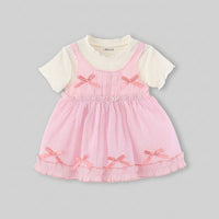 Girls Pink Bow Detailed Fit and Flare Dress Casual Dresses