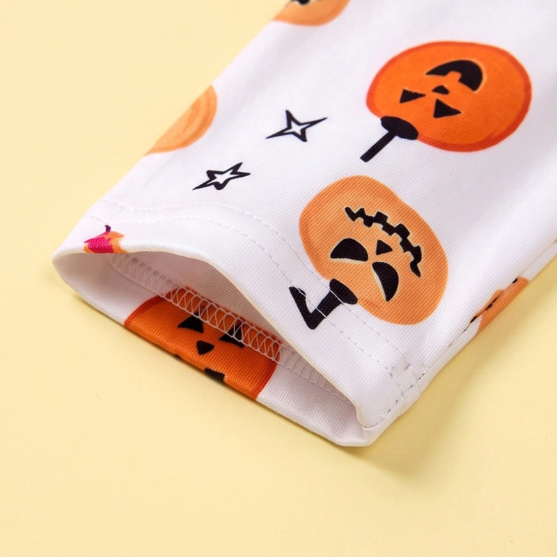 Girls White Halloween Pumpkin Print Fit & Flare Dress Casual Dresses