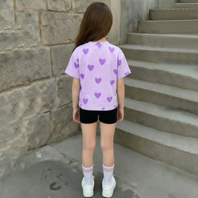 Girls Purple Graphics K-pop Print T-Shirt With Shorts Set Sets