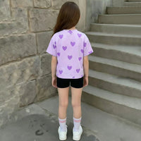 Girls Purple Graphics K-pop Print T-Shirt With Shorts Set Sets