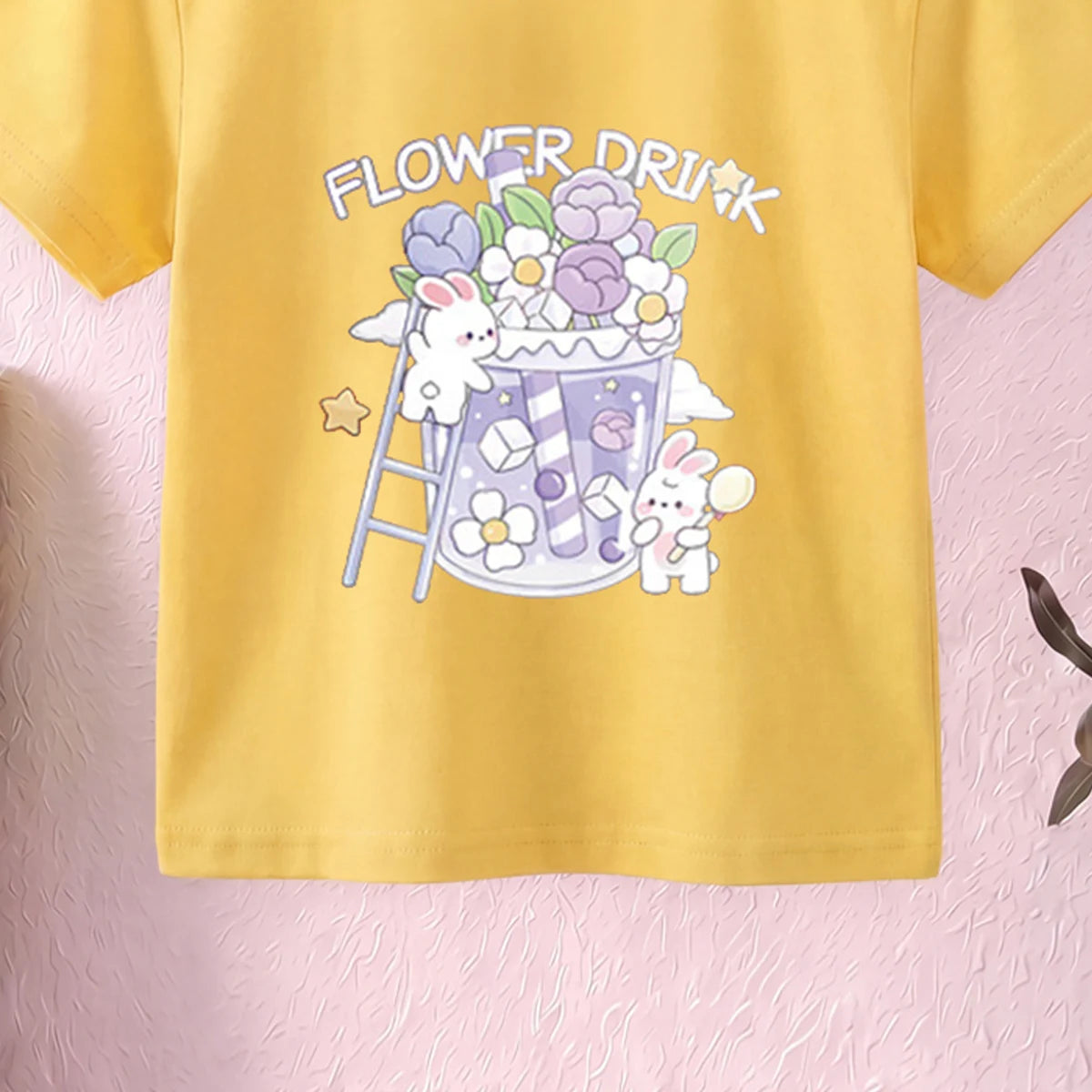 Girls Yellow Short Sleeve Floral Print T-Shirt Tshirts