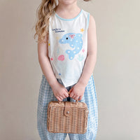 Girls Blue Dolphin Print Sleeveless Top With Checked Crop Pants Sets 2 pc. Sets