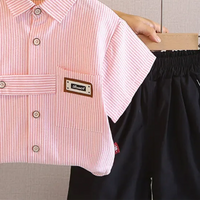Boys Pink Stripes Short Sleeves Shirt With Shorts Sets Sets