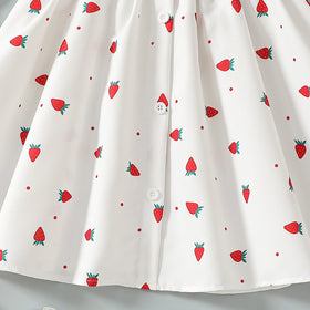 Girls White Strawberry Printed Sleeveless A-line Dress Casual Dresses