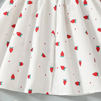 Girls White Strawberry Printed Sleeveless A-line Dress Casual Dresses