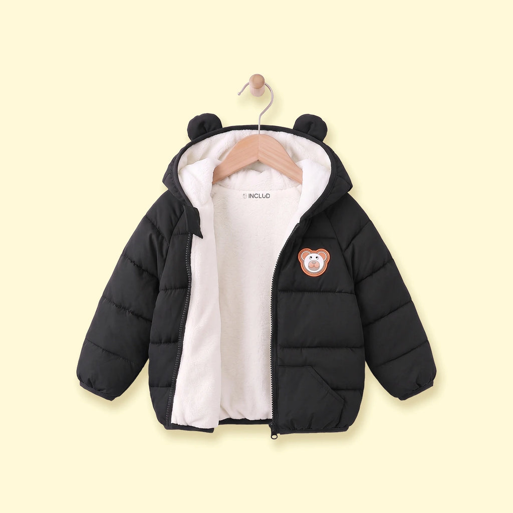 Boys Black Bear Ear On Hood Quilted Zip-up Jacket Coats & Jackets Black 1-2 Y