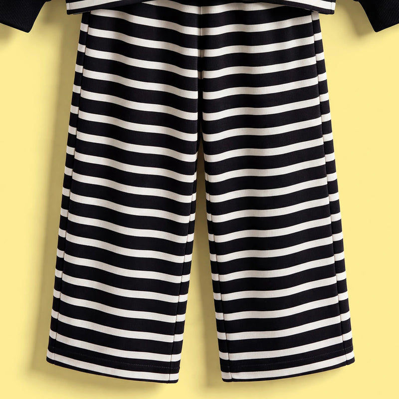 Girls Black Striped Sweatshirt & Pants Co-ord Sets Sets
