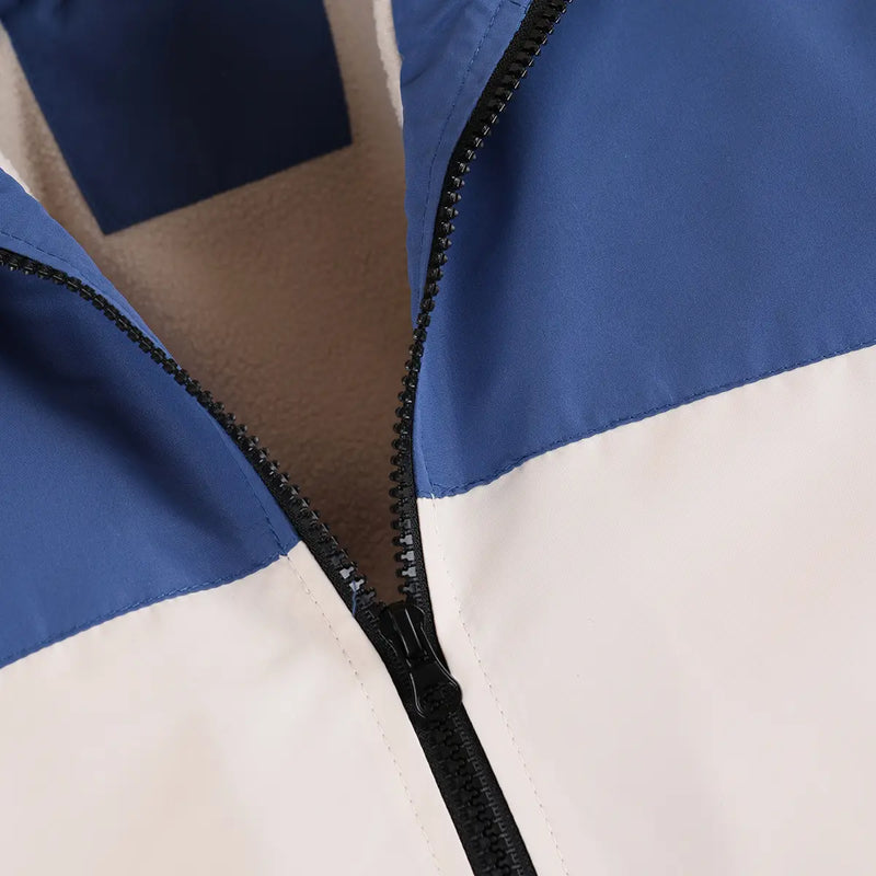 Boys Blue Solid Hooded Zipper Jacket Coats & Jackets