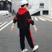 Boys Red Typographic Printed Hooded Sweatshirt With Vest & Jogger Sets Sets