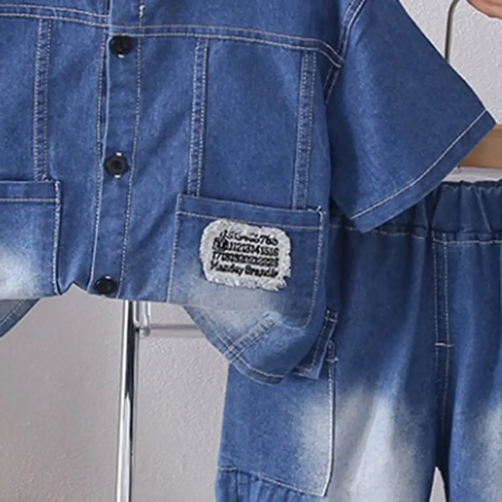 Boys Blue Denim Short Sleeves Shirt & Shorts Co-ord Sets Sets