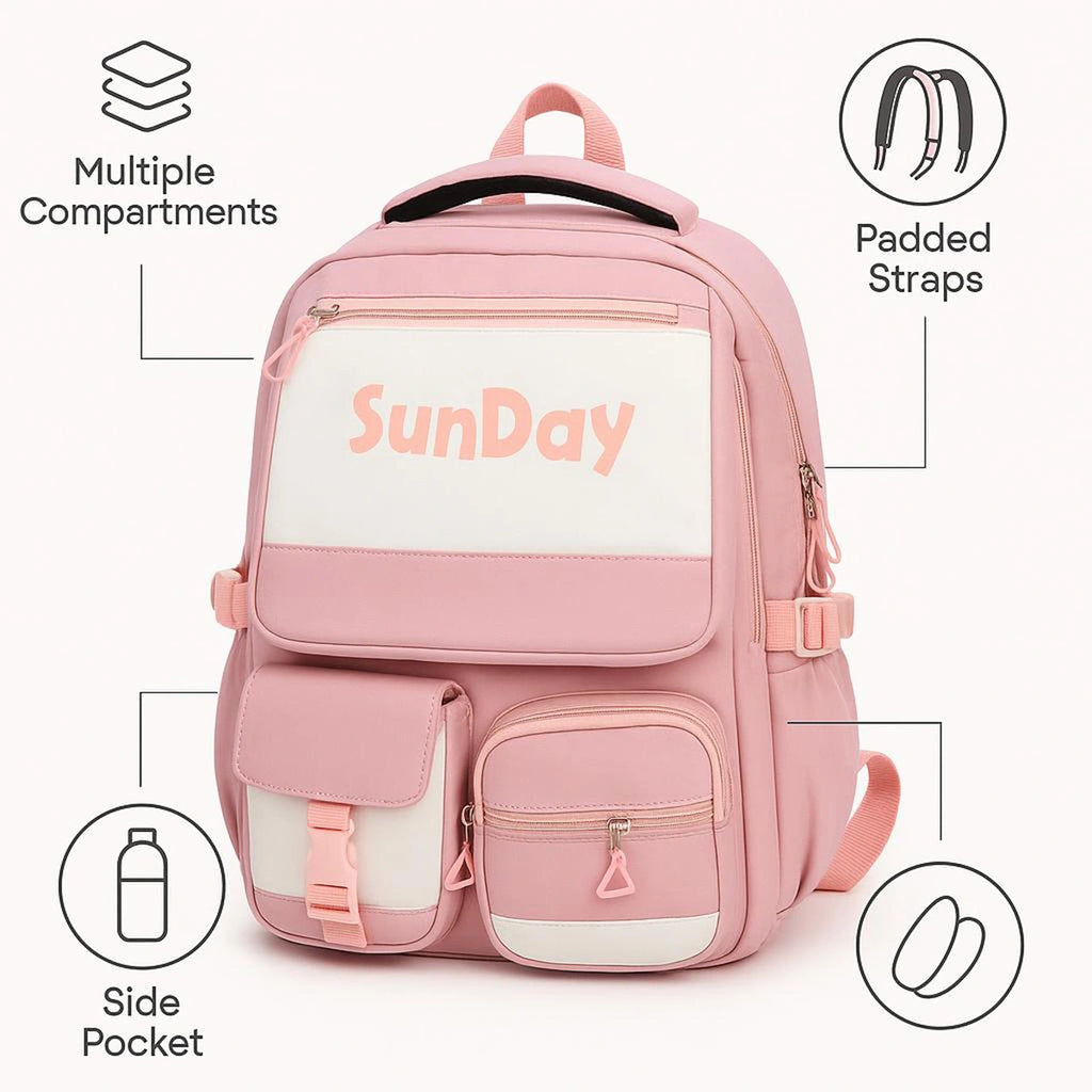 Girls Pink Multi-Pocket School Backpack Trending Accessories