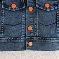 Girls Sleeveless Denim Jacket With Orange Pleated Skirt And Camisole Top Set 3 pc. Sets