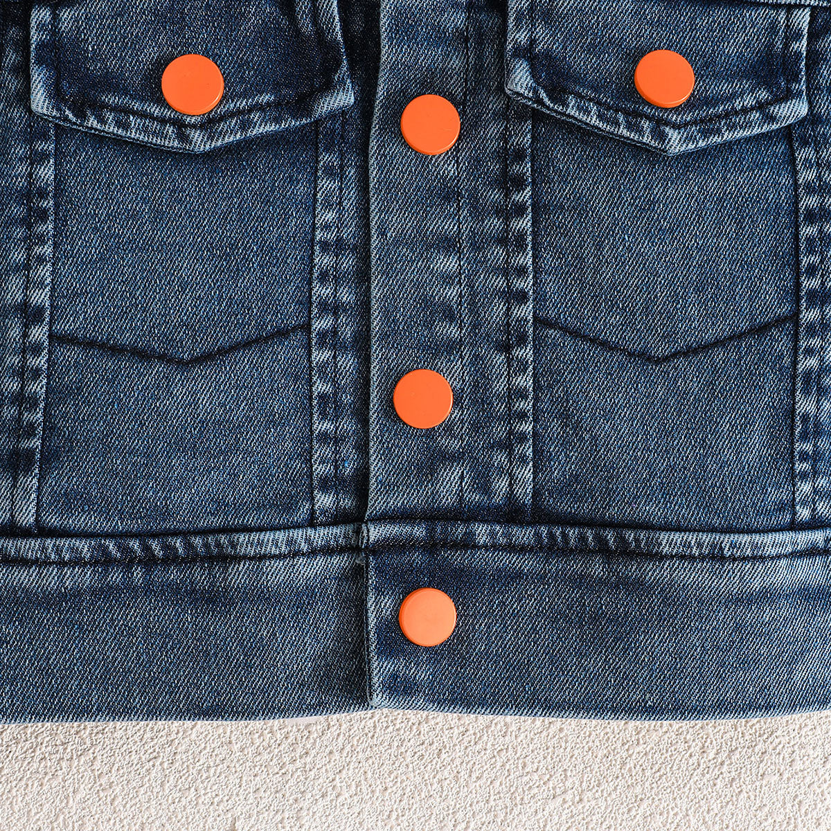 Girls Sleeveless Denim Jacket With Orange Pleated Skirt And Camisole Top Set 3 pc. Sets