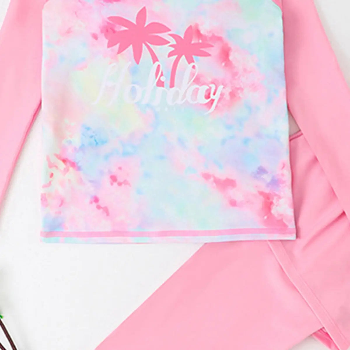 Girls Pink Tropical Print T-Shirt With Skirted Legging Swimwear Sets Beachwear