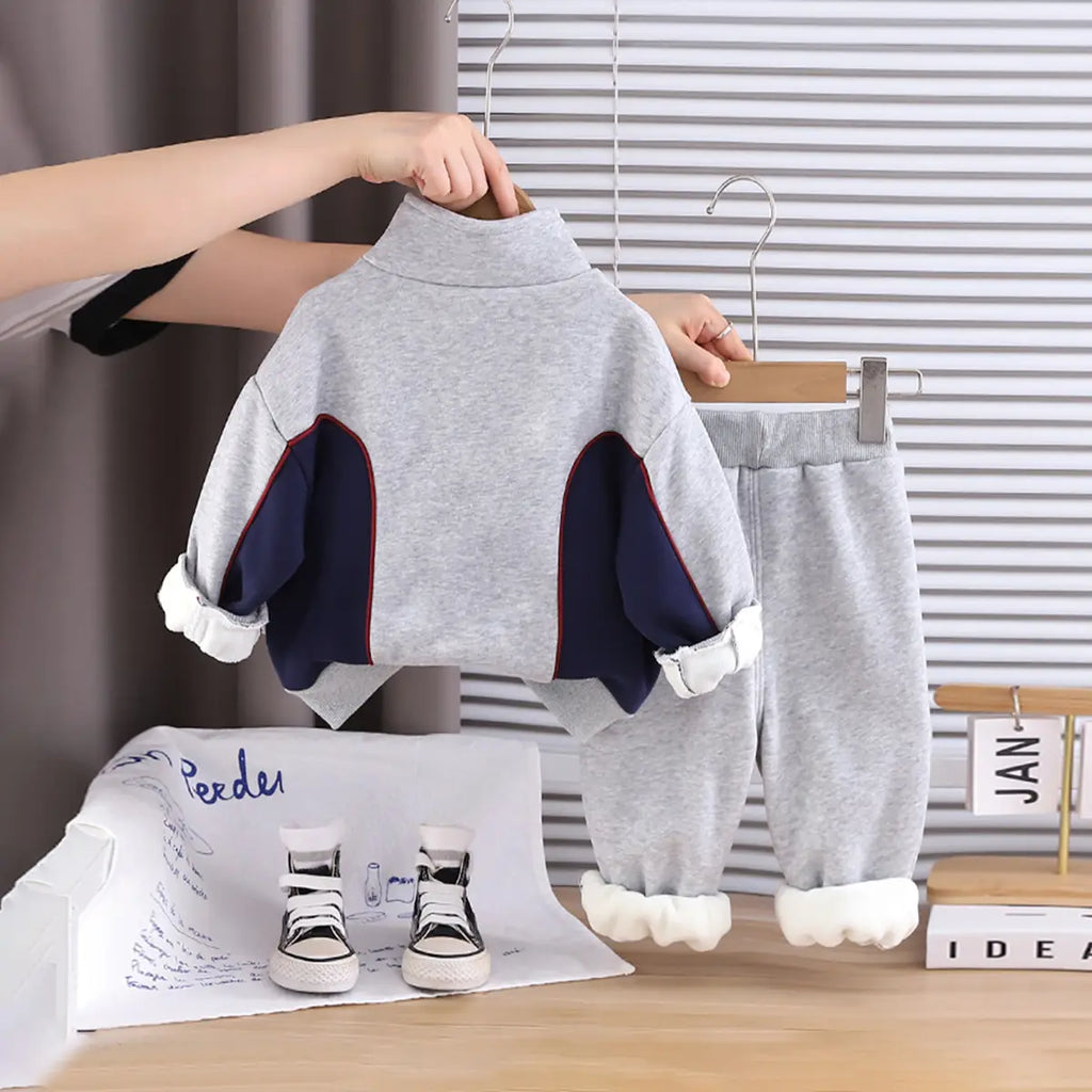 Boys Grey Color-blocked Sweatshirt With jogger Co-ord Sets Sets