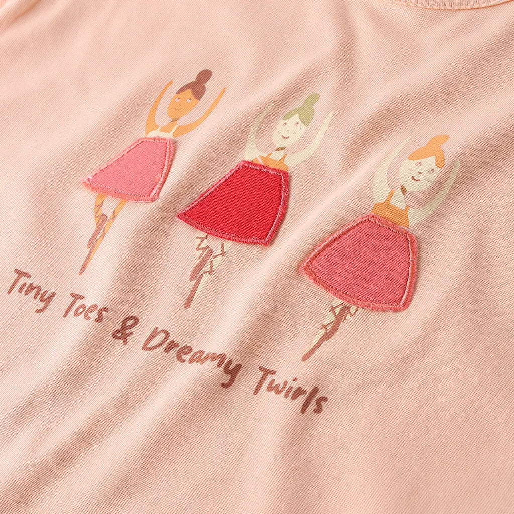 Girls Peach Graphic Short Sleeve Top With Drawcord Printed Shorts Sets Sets