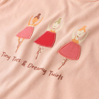 Girls Peach Graphic Short Sleeve Top With Drawcord Printed Shorts Sets Sets