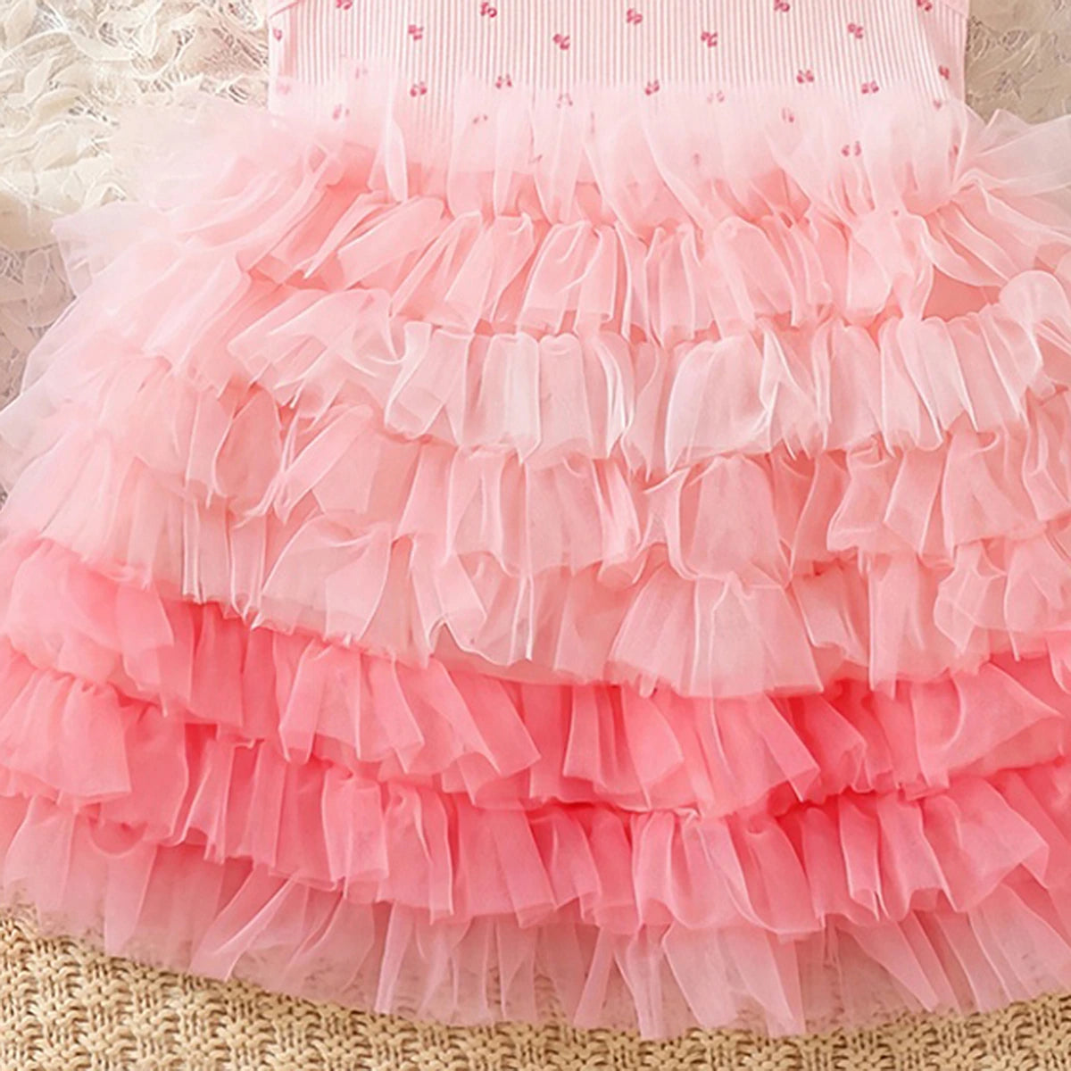 Girls Light Pink Kitty Applique Sleeveless Tiered Dress Casual Dresses