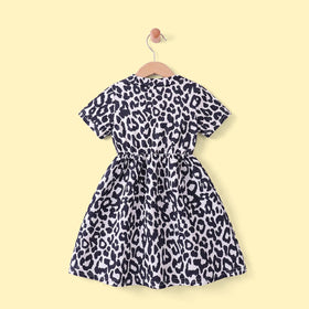 Girls Black Leopard Print Short Sleeve A-line Dress Casual Dresses