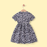 Girls Black Leopard Print Short Sleeve A-line Dress Casual Dresses
