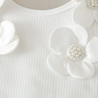 Girls White Floral Applique Sleeveless Top With Faux Leather Skirt Sets 2 pc. Sets