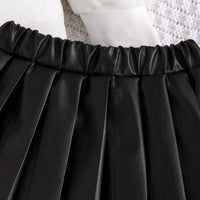 Girls White Bow Applique Top With Pleated Skirt Sets Sets