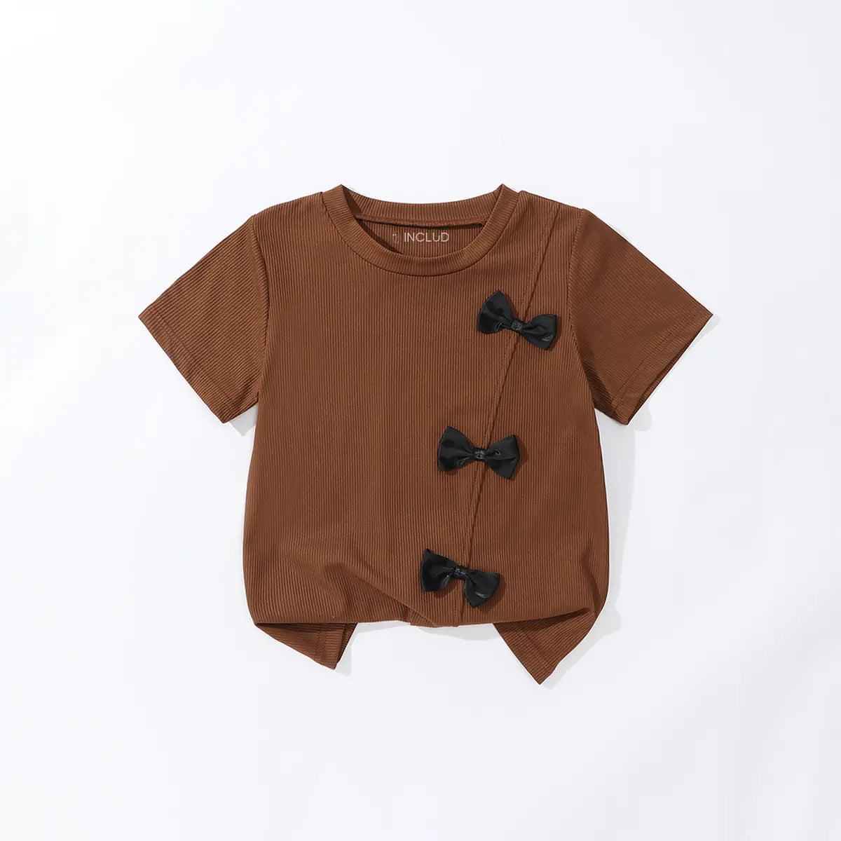 Girls Brown Bow Detail Short Sleeve T-Shirt With Flared Pants Sets Sets