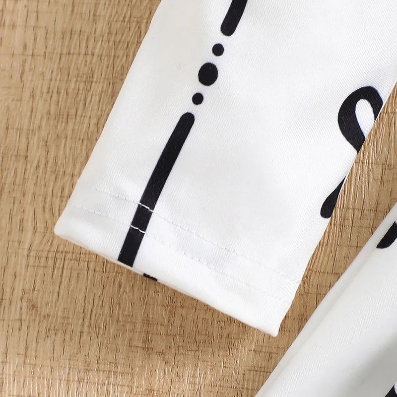 Girls White Bow Printed Long Sleeves Fit & Flare Dress Casual Dresses