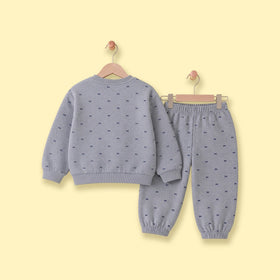 Girls Grey Bow Printed Sweatshirt & Pants Co-ord Sets Sets