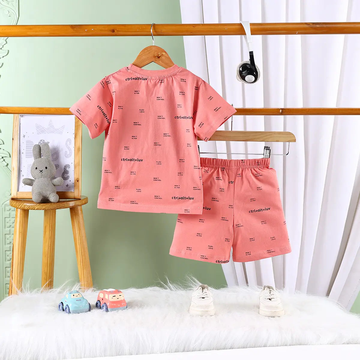 Boys Peach Typographic Short Sleeve T-Shirt With Elasticated Shorts Sets Sets