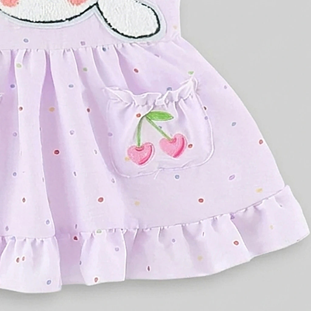 Girls Purple Bunny Applique Fit & Flare Dress With Polka Dot Print Casual Dresses