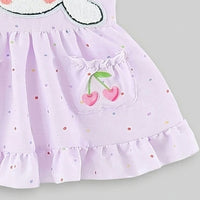 Girls Purple Bunny Applique Fit & Flare Dress With Polka Dot Print Casual Dresses