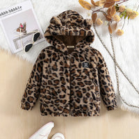 Girls Brown Leopard Print Polar Fleece Hooded Zipper Jacket Coats & Jackets Brown 3-4 Y