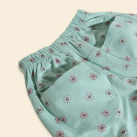 Girls Sea Green Floral Printed Top With Shorts Co-ord Sets Sets