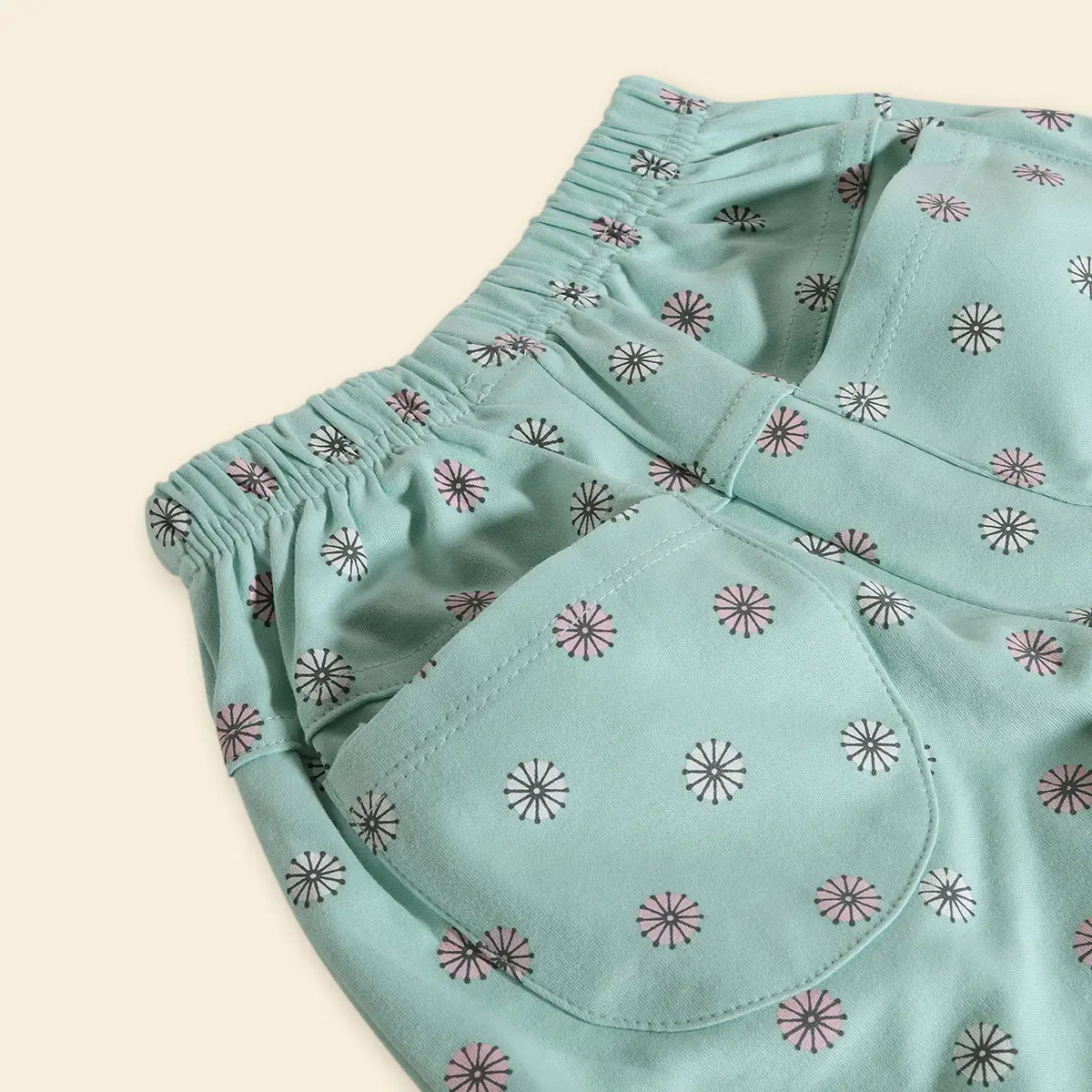 Girls Sea Green Floral Printed Top With Shorts Co-ord Sets Sets