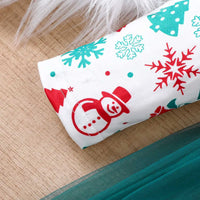 Girls Green Christmas Theme Printed Fit & Flare Dress Casual Dresses