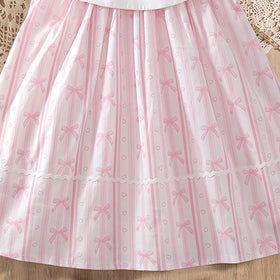 Girls Light Pink Bow Print Sleeveless A-Line Dress Casual Dresses