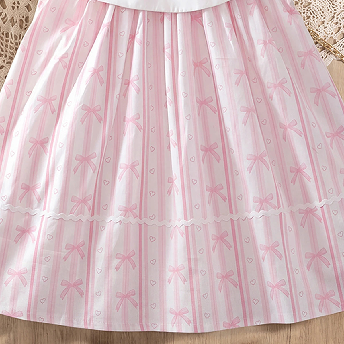 Girls Light Pink Bow Print Sleeveless A-Line Dress Casual Dresses