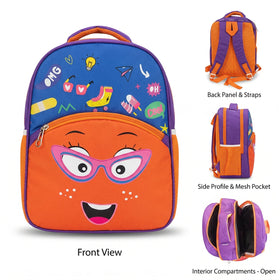 Girls Orange Cartoon Face School Backpack with Glasses Trending Accessories